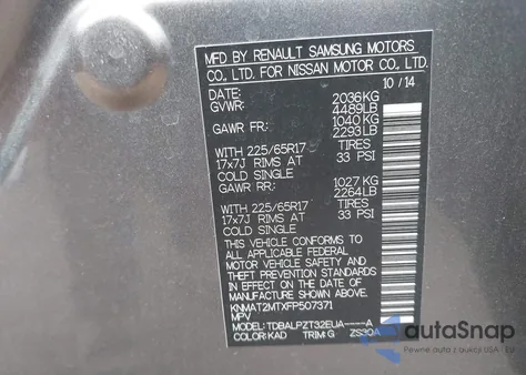 2015 Nissan Rogue S from USA, damaged, VIN KNMAT2MTXFP507371